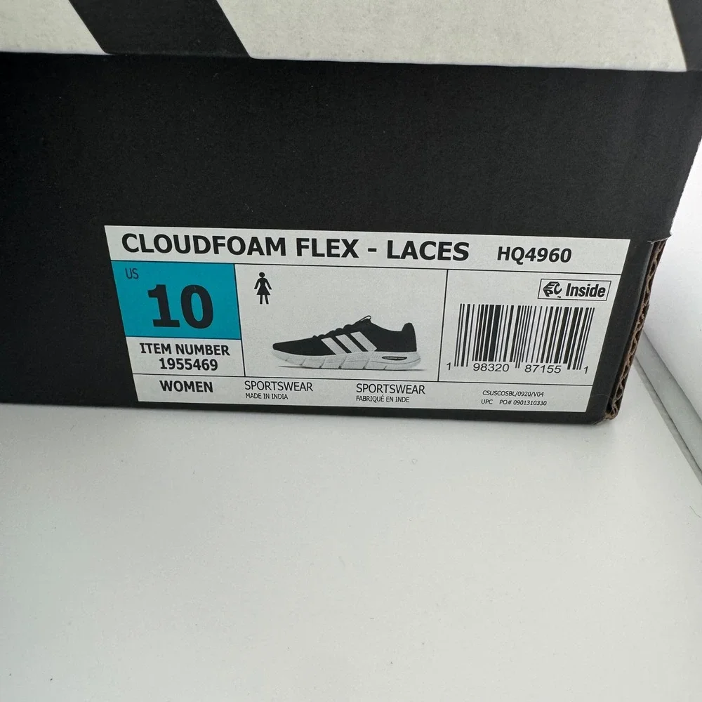 Adidas Cloudfoam Flex Laces Women 10 Black NIB HQ4960 Running Athletic Sneakers
